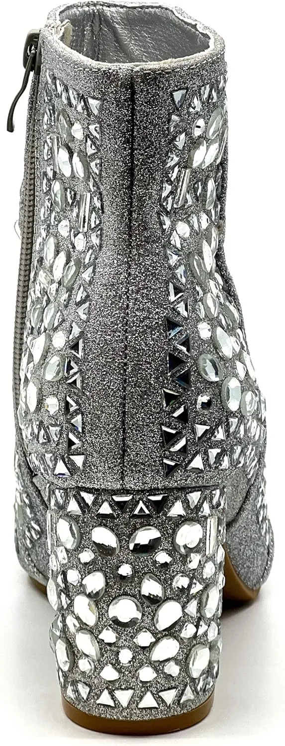 Forever Women Rhinestone Glitter Block Chunky Heel Ankle Booties