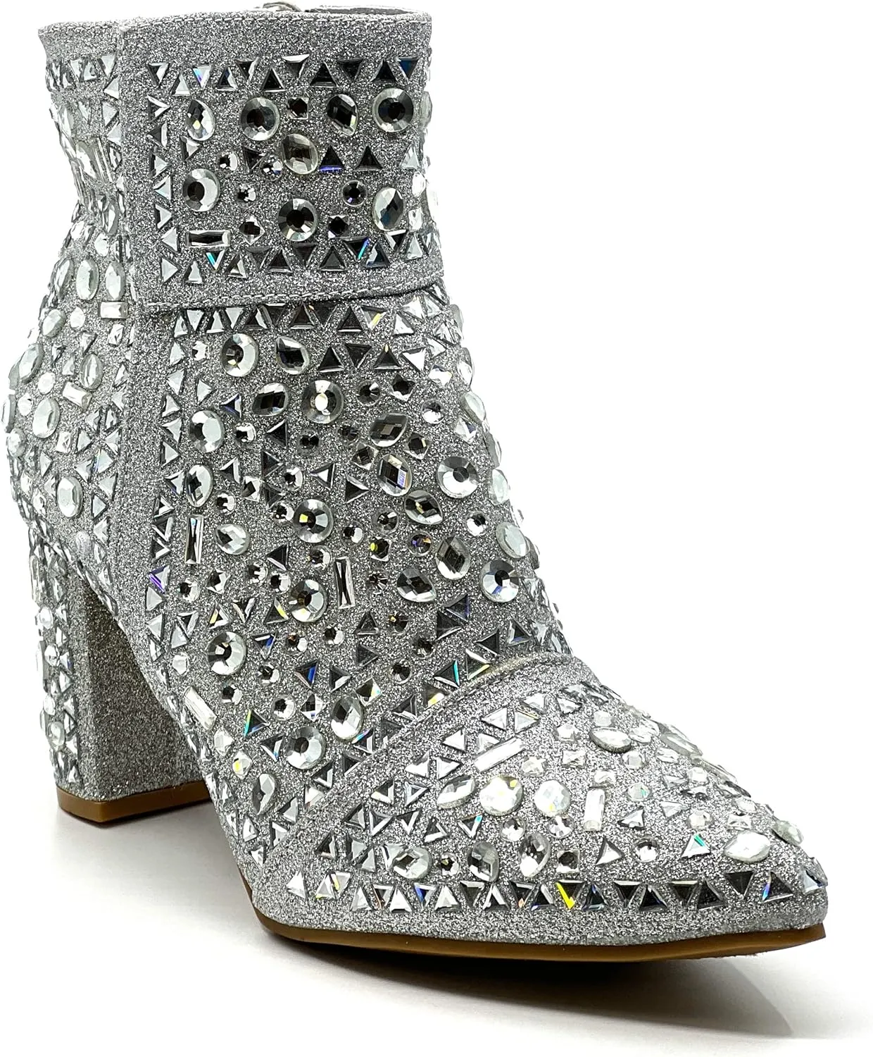 Forever Women Rhinestone Glitter Block Chunky Heel Ankle Booties