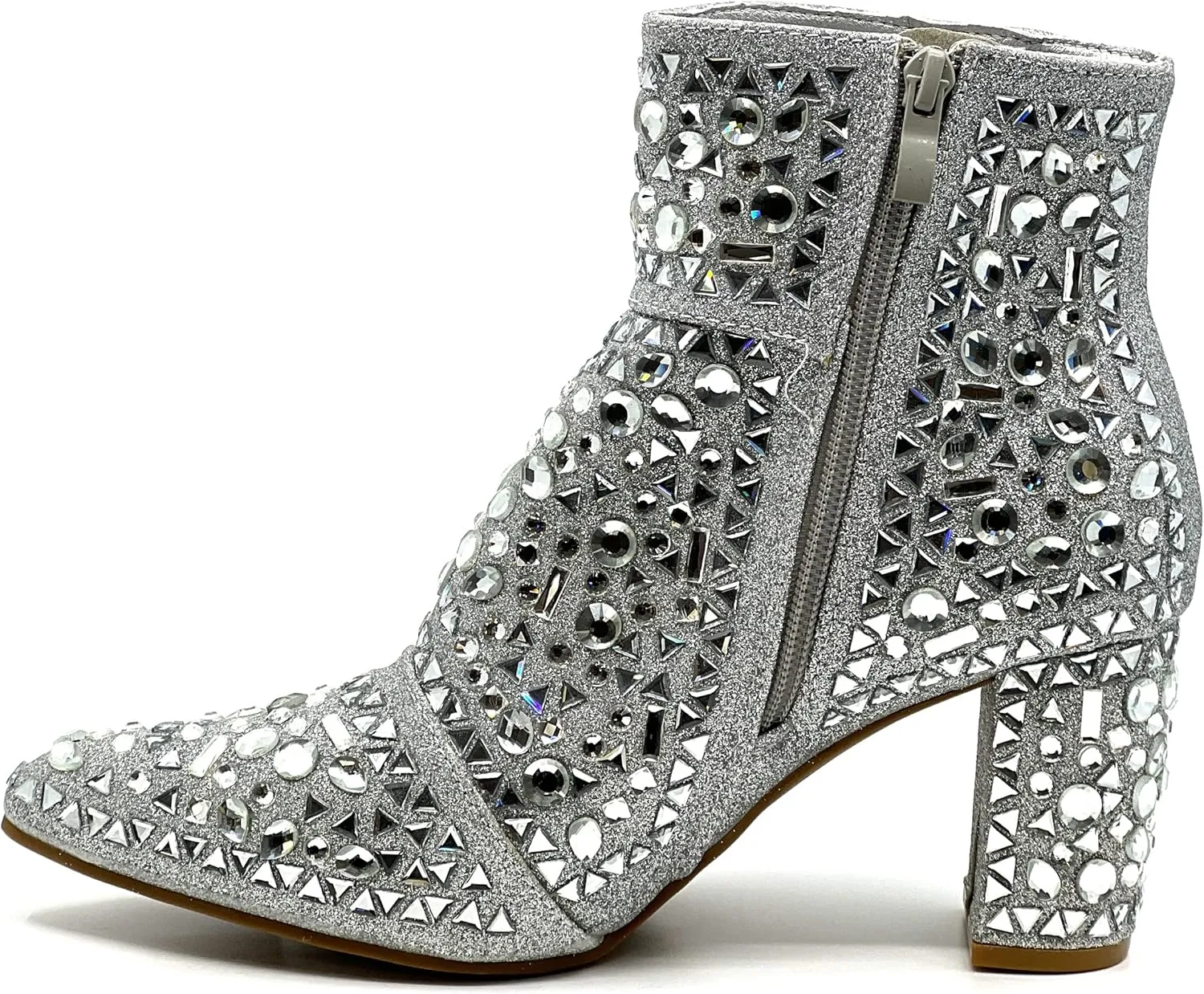 Forever Women Rhinestone Glitter Block Chunky Heel Ankle Booties