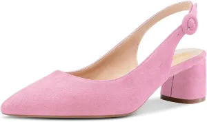 FOWT Women Pointed Toe Slip On Pumps Trendy Block Low Heel Slingback Comfy Daily Dress Office Business Shoes Size 4-16 US