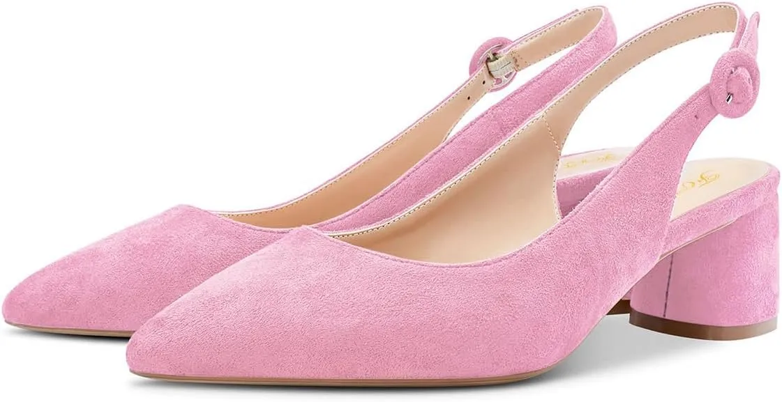 FOWT Women Pointed Toe Slip On Pumps Trendy Block Low Heel Slingback Comfy Daily Dress Office Business Shoes Size 4-16 US