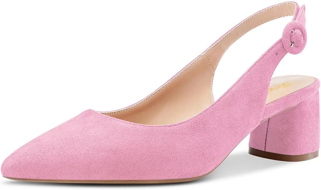 FOWT Women Pointed Toe Slip On Pumps Trendy Block Low Heel Slingback Comfy Daily Dress Office Business Shoes Size 4-16 US
