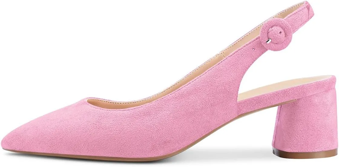 FOWT Women Pointed Toe Slip On Pumps Trendy Block Low Heel Slingback Comfy Daily Dress Office Business Shoes Size 4-16 US