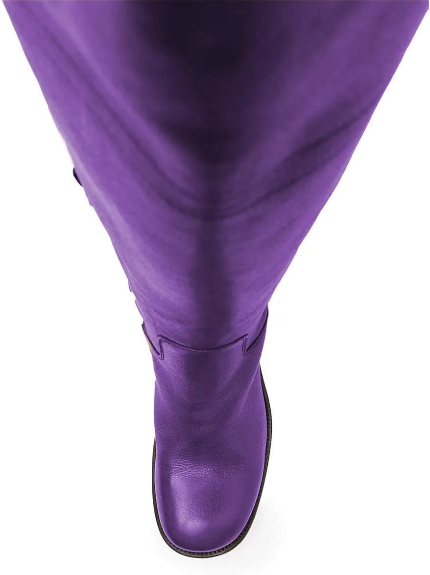 FOWT Women Wide Calf Low Chunky Heel Knee High Boots Zip-up Round Toe Western Riding Boots Pull On Fall Winter Shoes for Ladies US Size 4-16