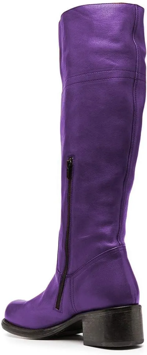 FOWT Women Wide Calf Low Chunky Heel Knee High Boots Zip-up Round Toe Western Riding Boots Pull On Fall Winter Shoes for Ladies US Size 4-16