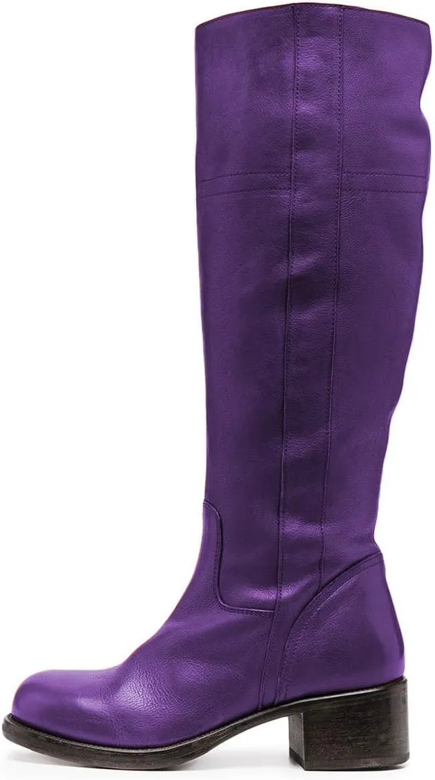 FOWT Women Wide Calf Low Chunky Heel Knee High Boots Zip-up Round Toe Western Riding Boots Pull On Fall Winter Shoes for Ladies US Size 4-16