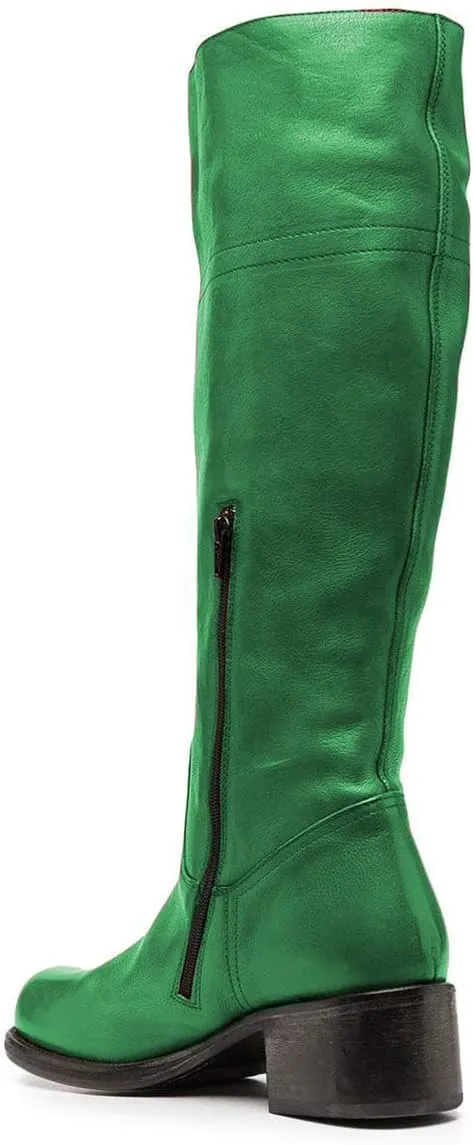 FOWT Women Wide Calf Low Chunky Heel Knee High Boots Zip-up Round Toe Western Riding Boots Pull On Fall Winter Shoes for Ladies US Size 4-16