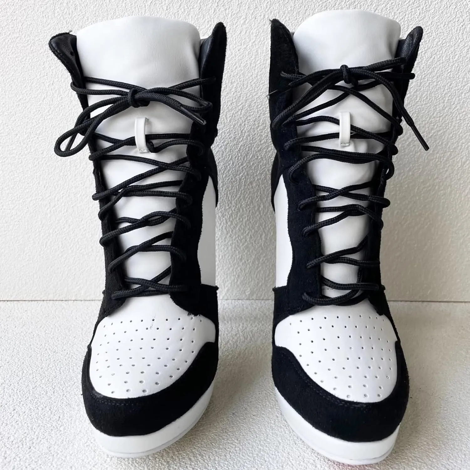 Frankie Hsu Stiletto Sport Basketball High Heeled Ankle Boots, Black Suede Classic White Sneaker Bootie, Big Size Fashion Designer Shoes For Women Men