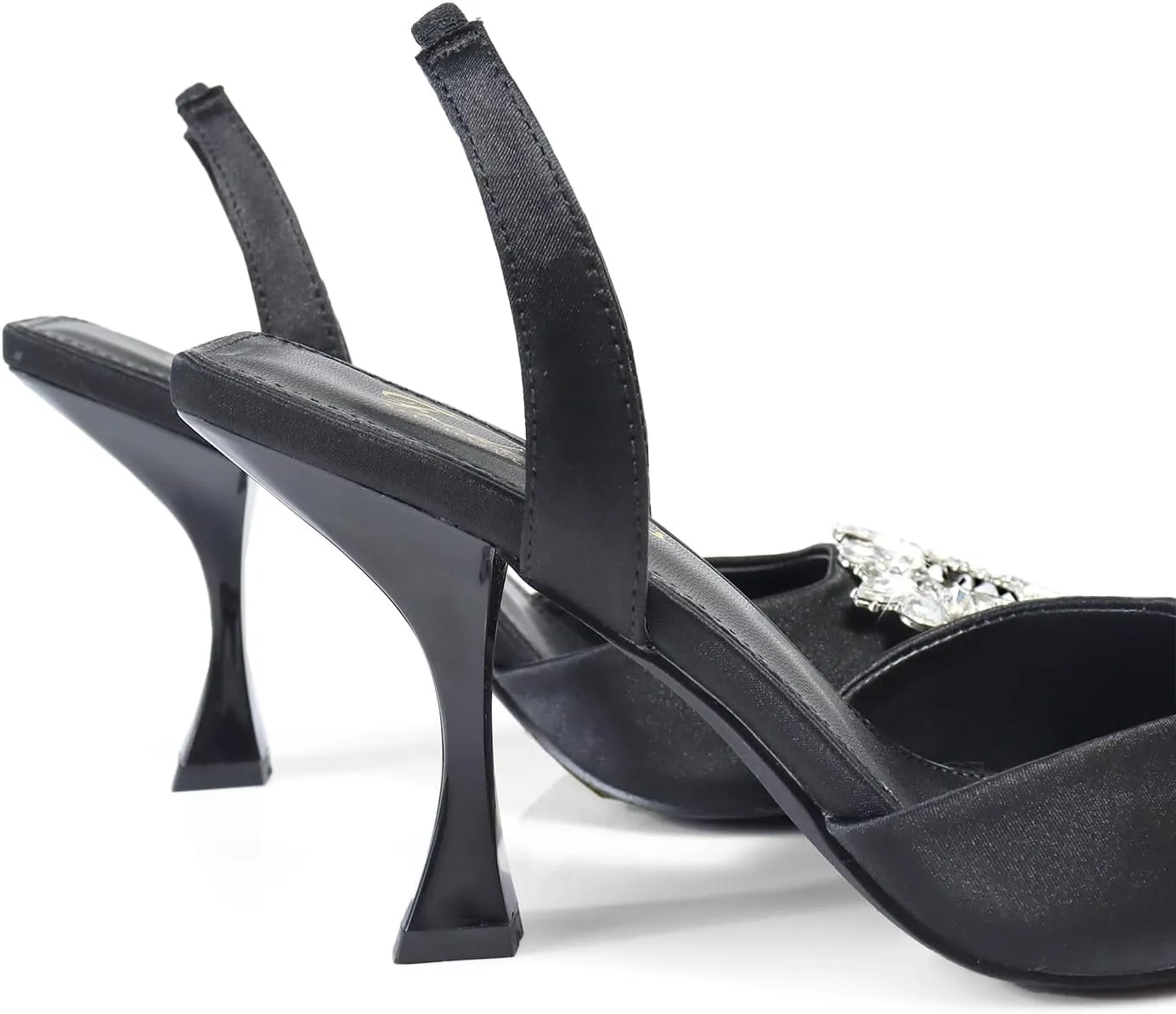 FREDERICK'S OF HOLLYWOOD POINTED TOE BACK SLING LOW HEEL W/BUCKLE RHINESTONE, FOH-STELLA