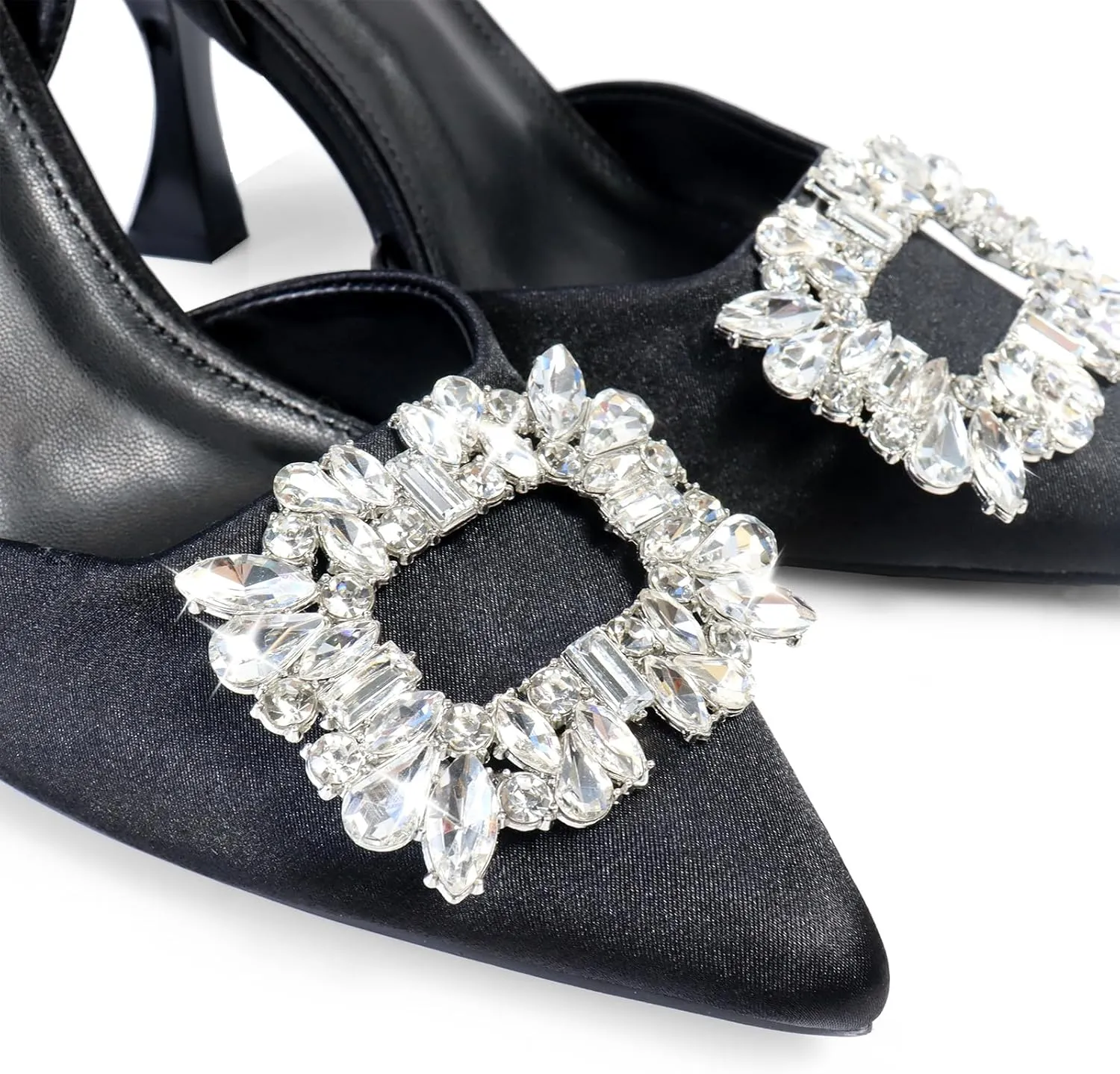FREDERICK'S OF HOLLYWOOD POINTED TOE BACK SLING LOW HEEL W/BUCKLE RHINESTONE, FOH-STELLA