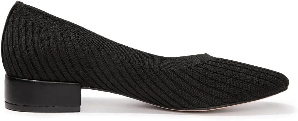 FUNKYMONEKY Women's Knit Chunky Low Heel Pumps Comfort Round Closed Toe Casual Dress Shoes