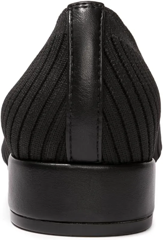 FUNKYMONEKY Women's Knit Chunky Low Heel Pumps Comfort Round Closed Toe Casual Dress Shoes