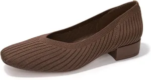 FUNKYMONEKY Women's Knit Chunky Low Heel Pumps Comfort Round Closed Toe Casual Dress Shoes