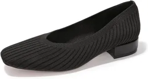 FUNKYMONEKY Women's Knit Chunky Low Heel Pumps Comfort Round Closed Toe Casual Dress Shoes