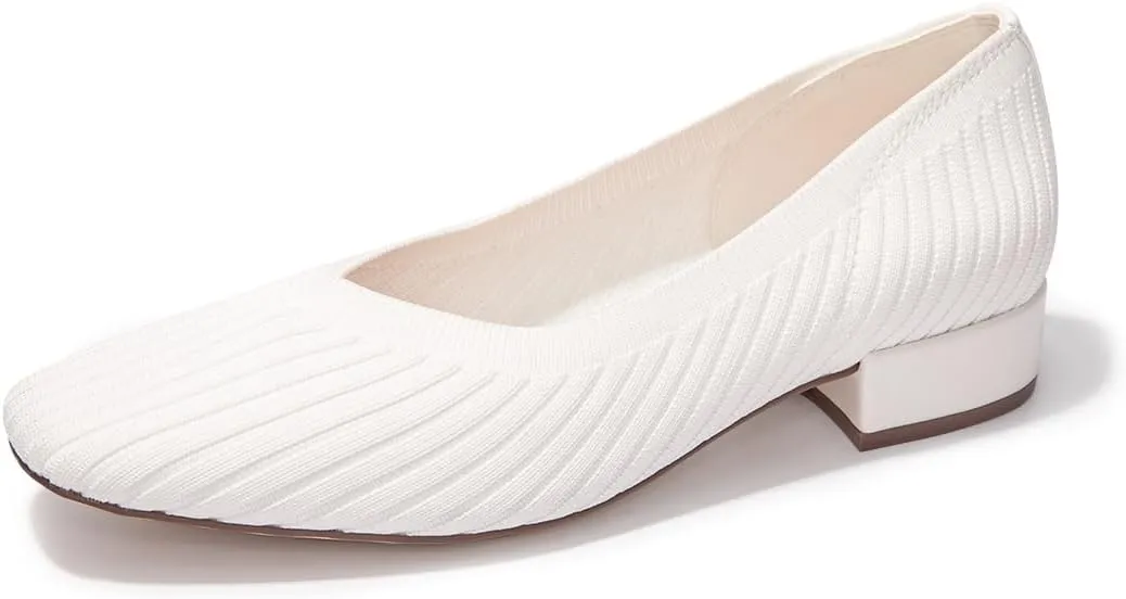 FUNKYMONEKY Women's Knit Chunky Low Heel Pumps Comfort Round Closed Toe Casual Dress Shoes