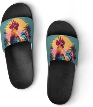Funny Rooster Chicken Beer Print Slippers Shower Slipper In-Door Slipper Quick Drying Non-Slip Bathroom Pool Woman Man PVC