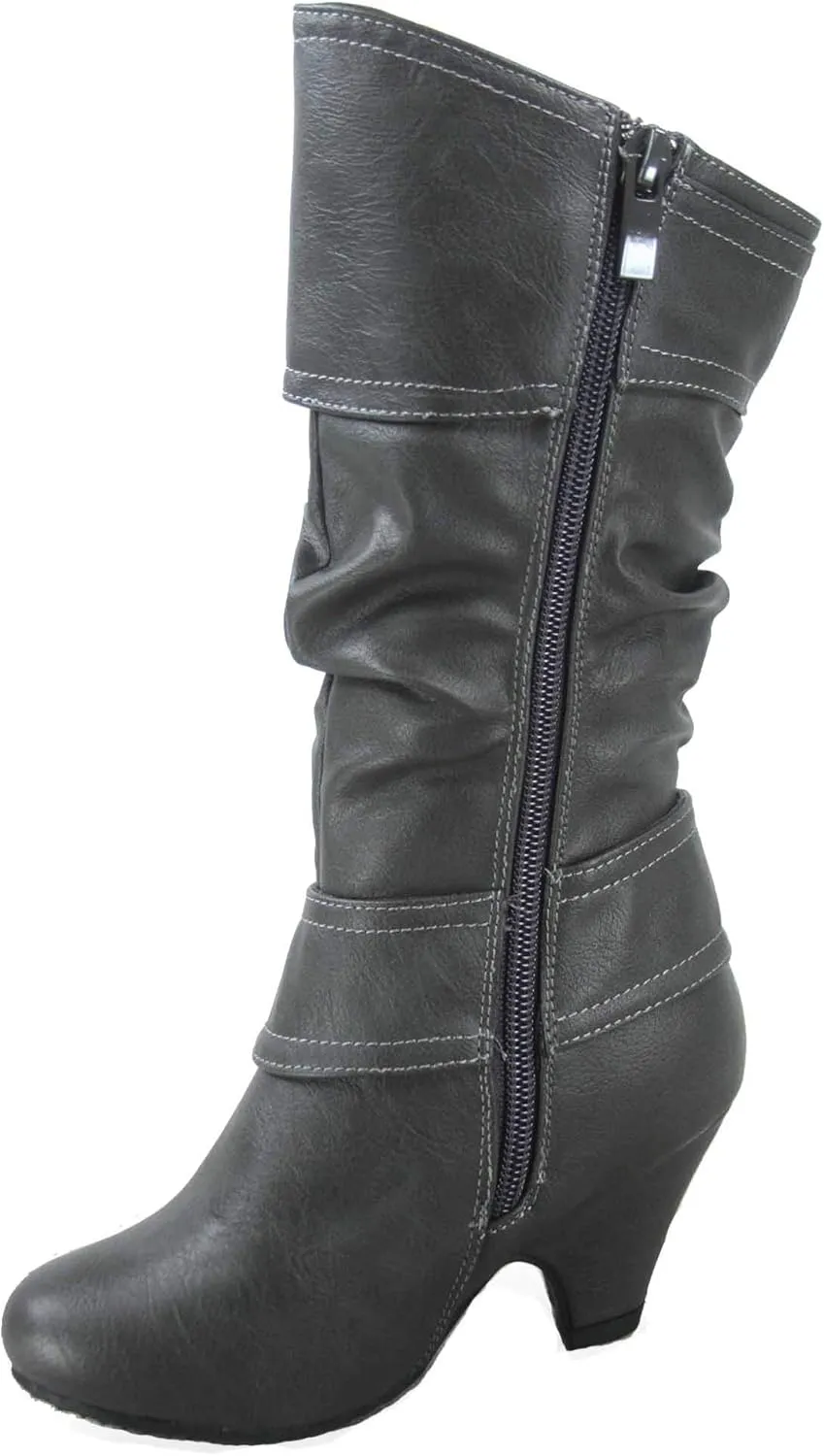 FZ Auto-9ks Girl's Kid's Fashion Cute Round Toe Buckle Dress Side Zipper Low Heel Boots Shoes