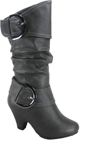 FZ Auto-9ks Girl's Kid's Fashion Cute Round Toe Buckle Dress Side Zipper Low Heel Boots Shoes