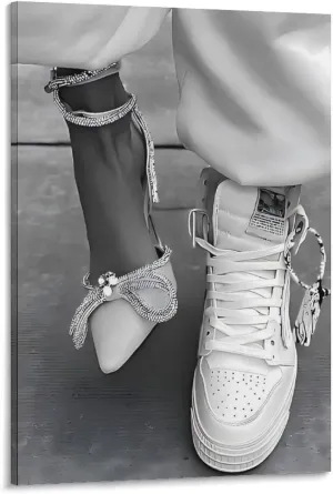 GAUSKY Sneaker And Heel Black And White Canvas Wall Art Posters For Room Aesthetic And Decor Poster For Bedroom Living Room Bathroom Kitchen Office Decor 12x18inch(30x45cm) Frame-style