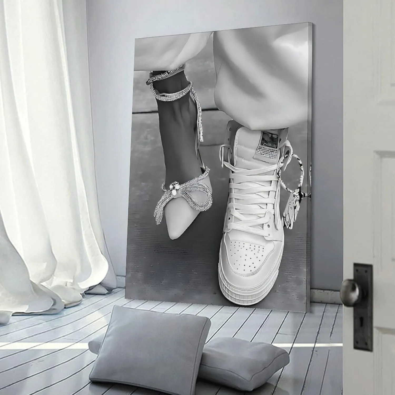 GAUSKY Sneaker And Heel Black And White Canvas Wall Art Posters For Room Aesthetic And Decor Poster For Bedroom Living Room Bathroom Kitchen Office Decor 12x18inch(30x45cm) Frame-style