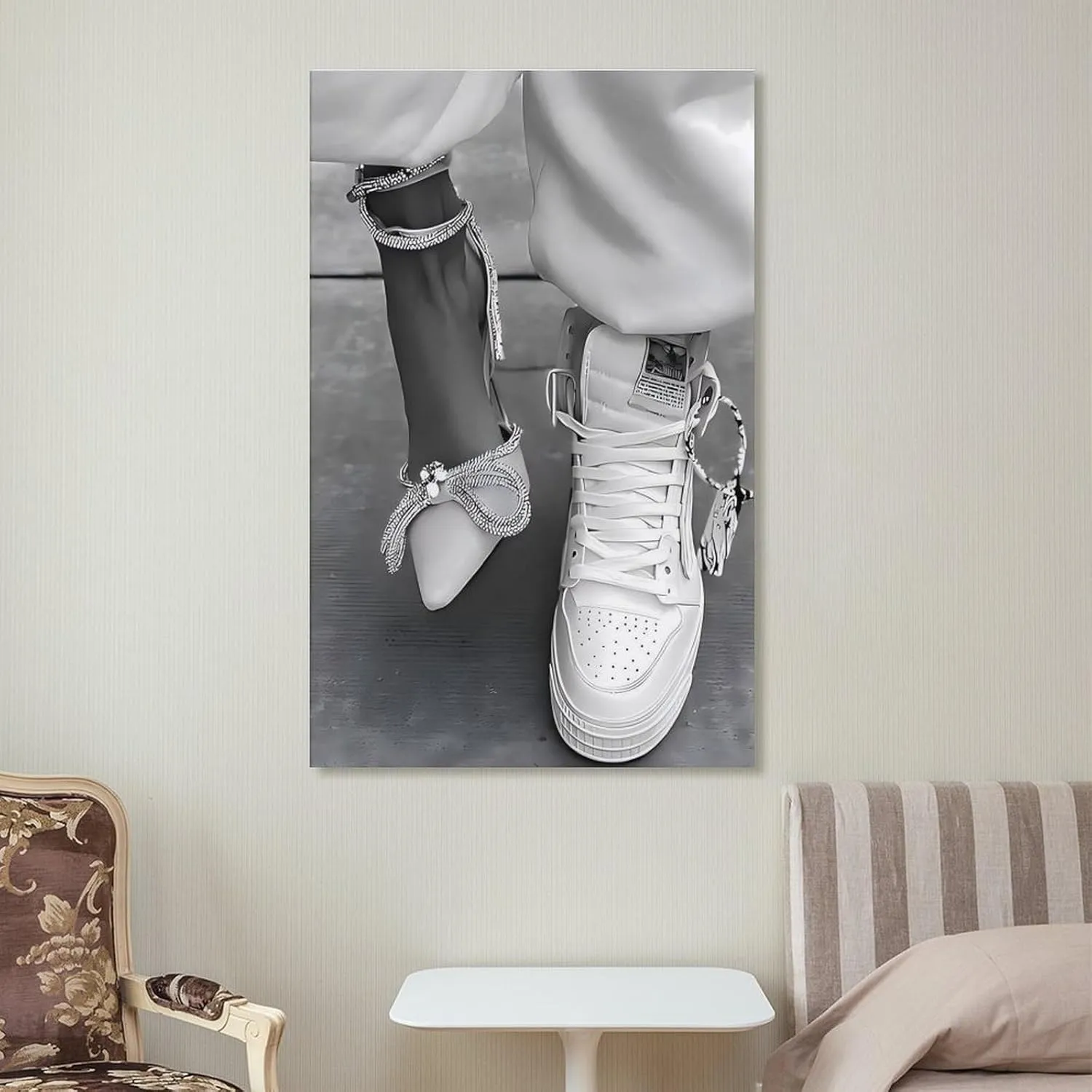 GAUSKY Sneaker And Heel Black And White Canvas Wall Art Posters For Room Aesthetic And Decor Poster For Bedroom Living Room Bathroom Kitchen Office Decor 12x18inch(30x45cm) Frame-style