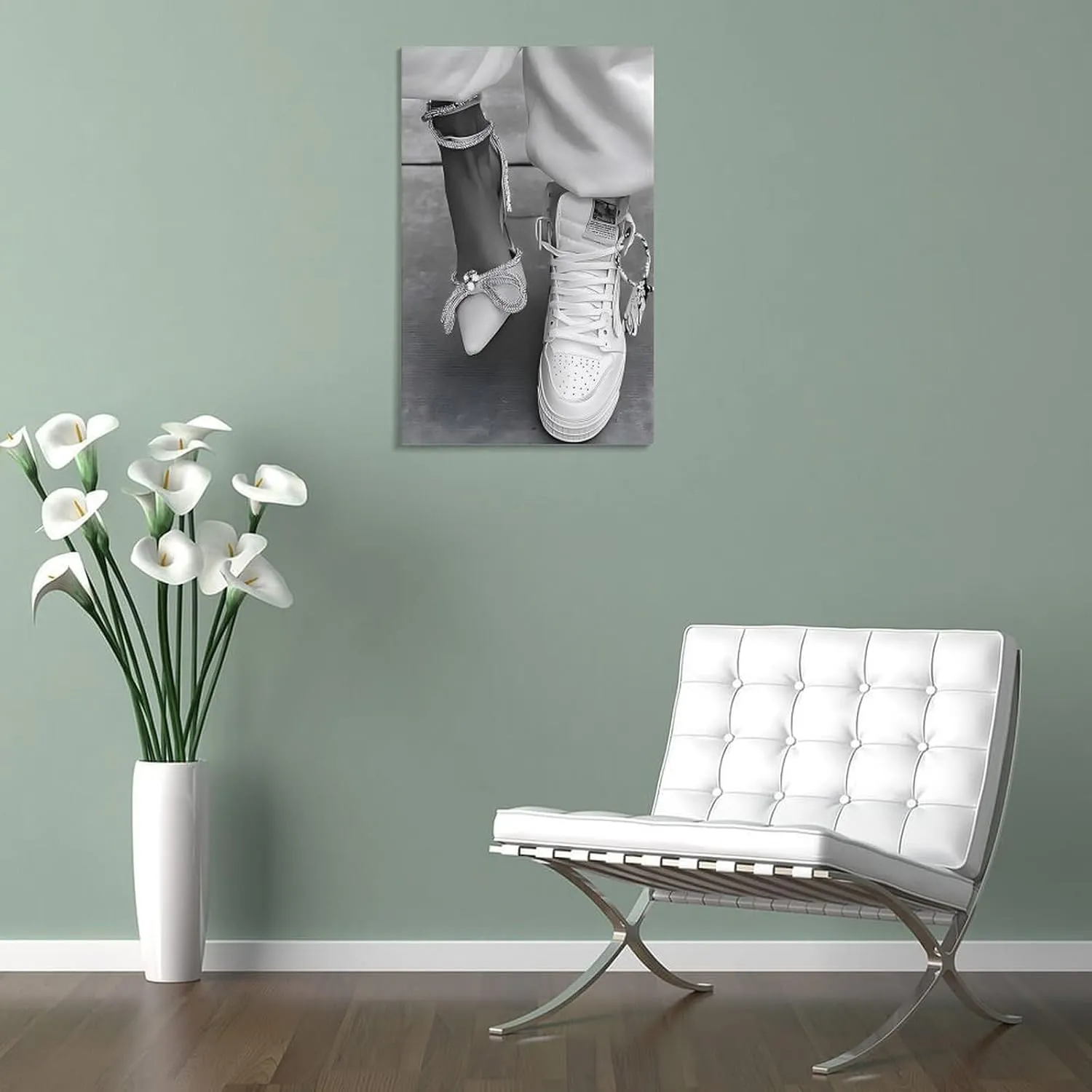 GAUSKY Sneaker And Heel Black And White Canvas Wall Art Posters For Room Aesthetic And Decor Poster For Bedroom Living Room Bathroom Kitchen Office Decor 12x18inch(30x45cm) Frame-style