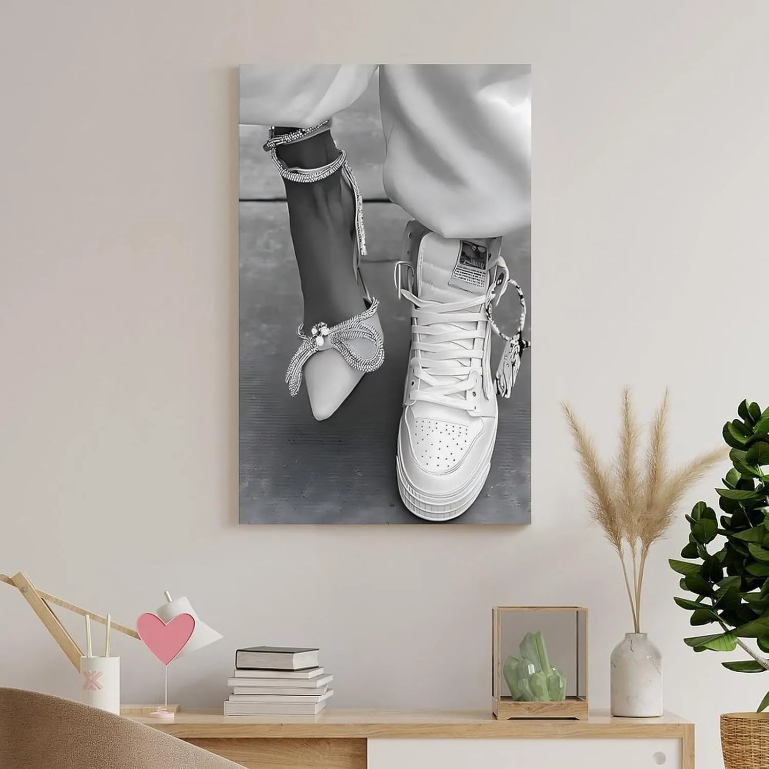 GAUSKY Sneaker And Heel Black And White Canvas Wall Art Posters For Room Aesthetic And Decor Poster For Bedroom Living Room Bathroom Kitchen Office Decor 12x18inch(30x45cm) Frame-style