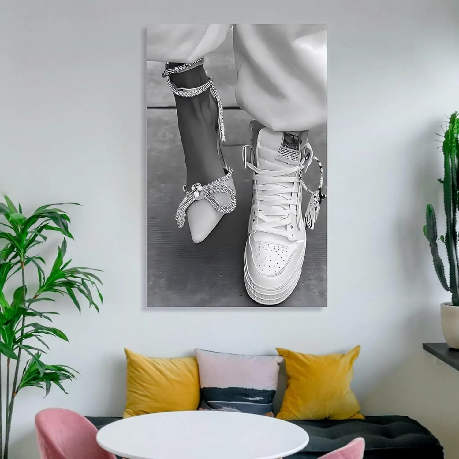 GAUSKY Sneaker And Heel Black And White Canvas Wall Art Posters For Room Aesthetic And Decor Poster For Bedroom Living Room Bathroom Kitchen Office Decor 12x18inch(30x45cm) Frame-style