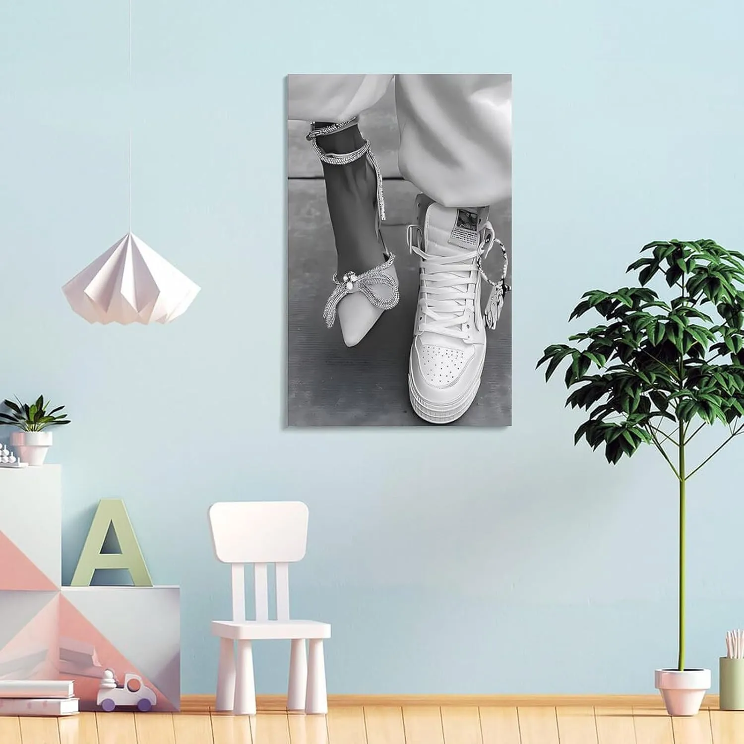 GAUSKY Sneaker And Heel Black And White Canvas Wall Art Posters For Room Aesthetic And Decor Poster For Bedroom Living Room Bathroom Kitchen Office Decor 12x18inch(30x45cm) Frame-style