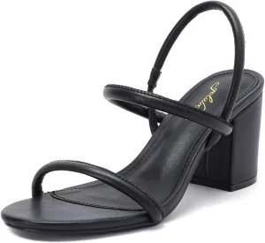 geluboao Heels for Women Classic Open Round Toe Three Straps Slip On Block Low Heel Sandals Strappy Ankle Strap Chunky Heeled Sandals Party Wedding Dress Shoes