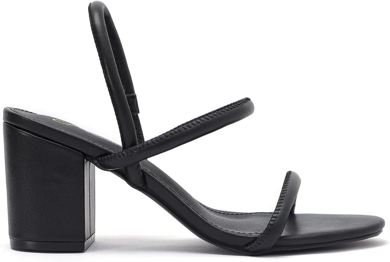geluboao Heels for Women Classic Open Round Toe Three Straps Slip On Block Low Heel Sandals Strappy Ankle Strap Chunky Heeled Sandals Party Wedding Dress Shoes