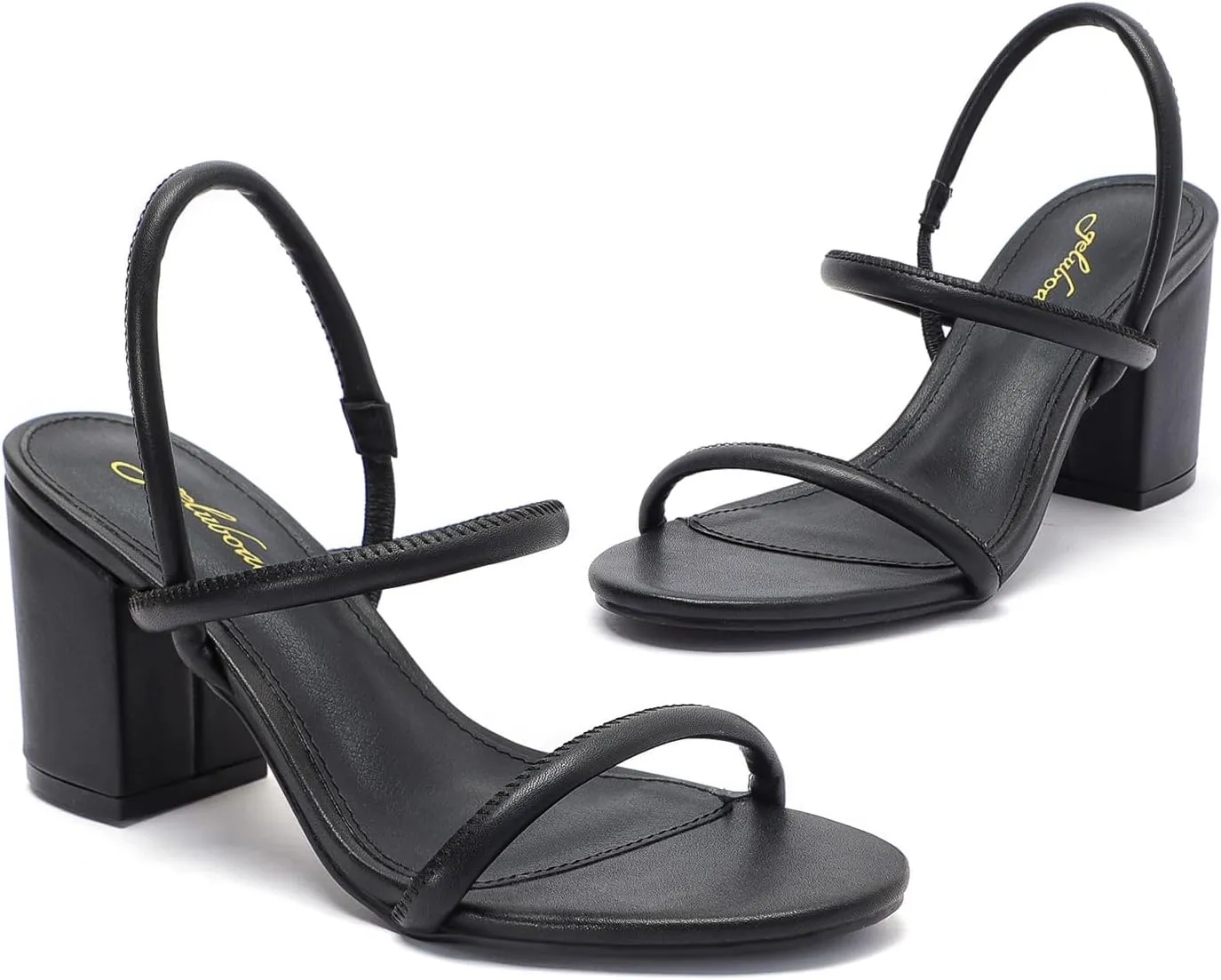 geluboao Heels for Women Classic Open Round Toe Three Straps Slip On Block Low Heel Sandals Strappy Ankle Strap Chunky Heeled Sandals Party Wedding Dress Shoes