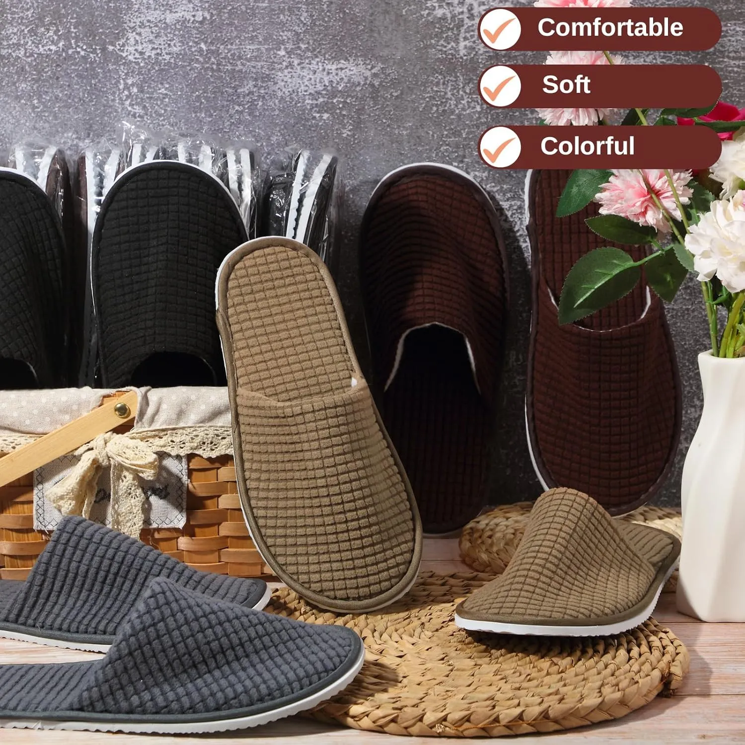 Geyoga 12 Pair House Slipper for Guest Non Slip Disposable Slipper for Travel Washable Reusable Closed Toe Hotel Bridesmaid Indoor Spa Wedding Party Shoeless Home