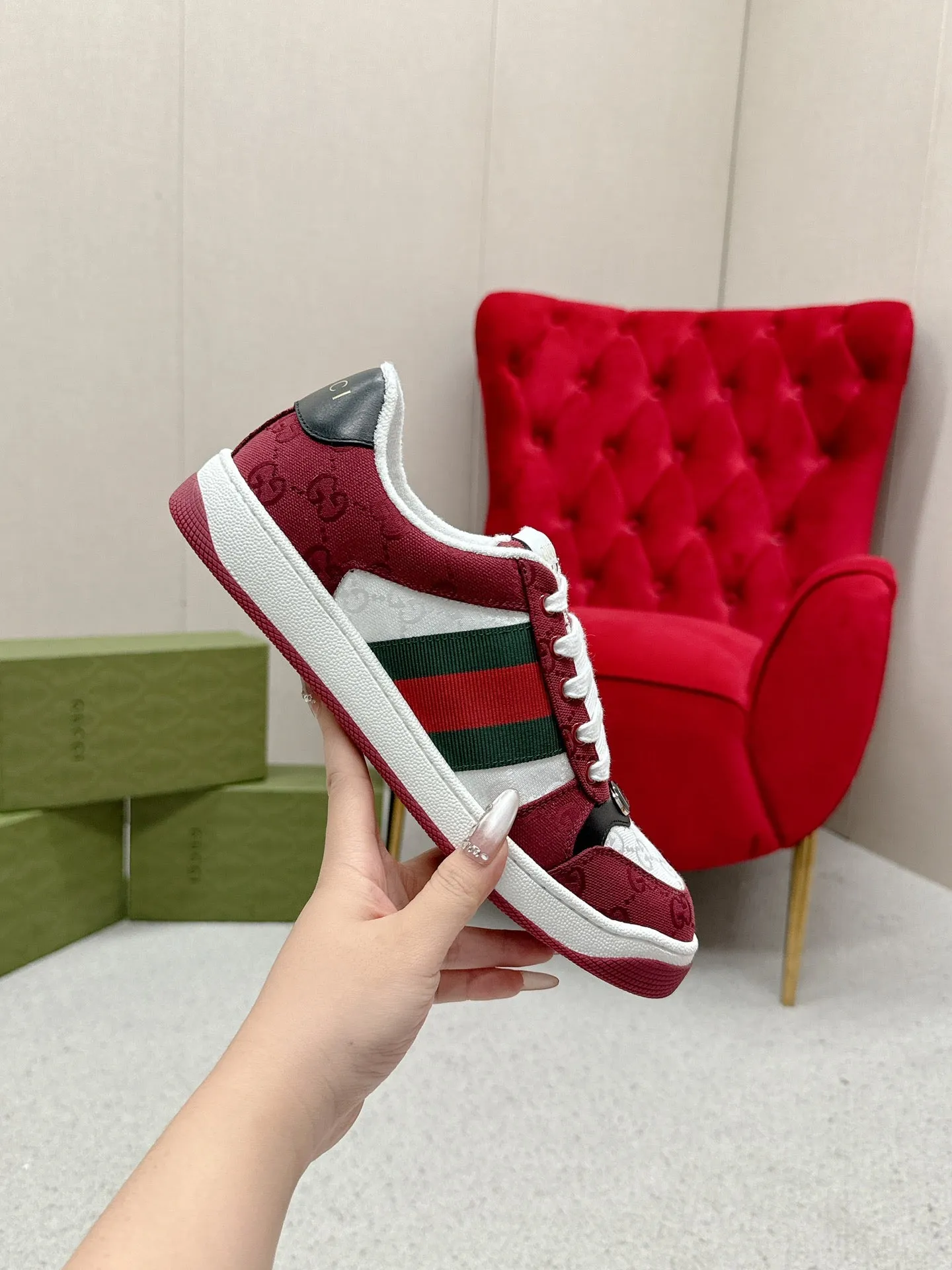 GG Sneaker Burgundy White Canvas
