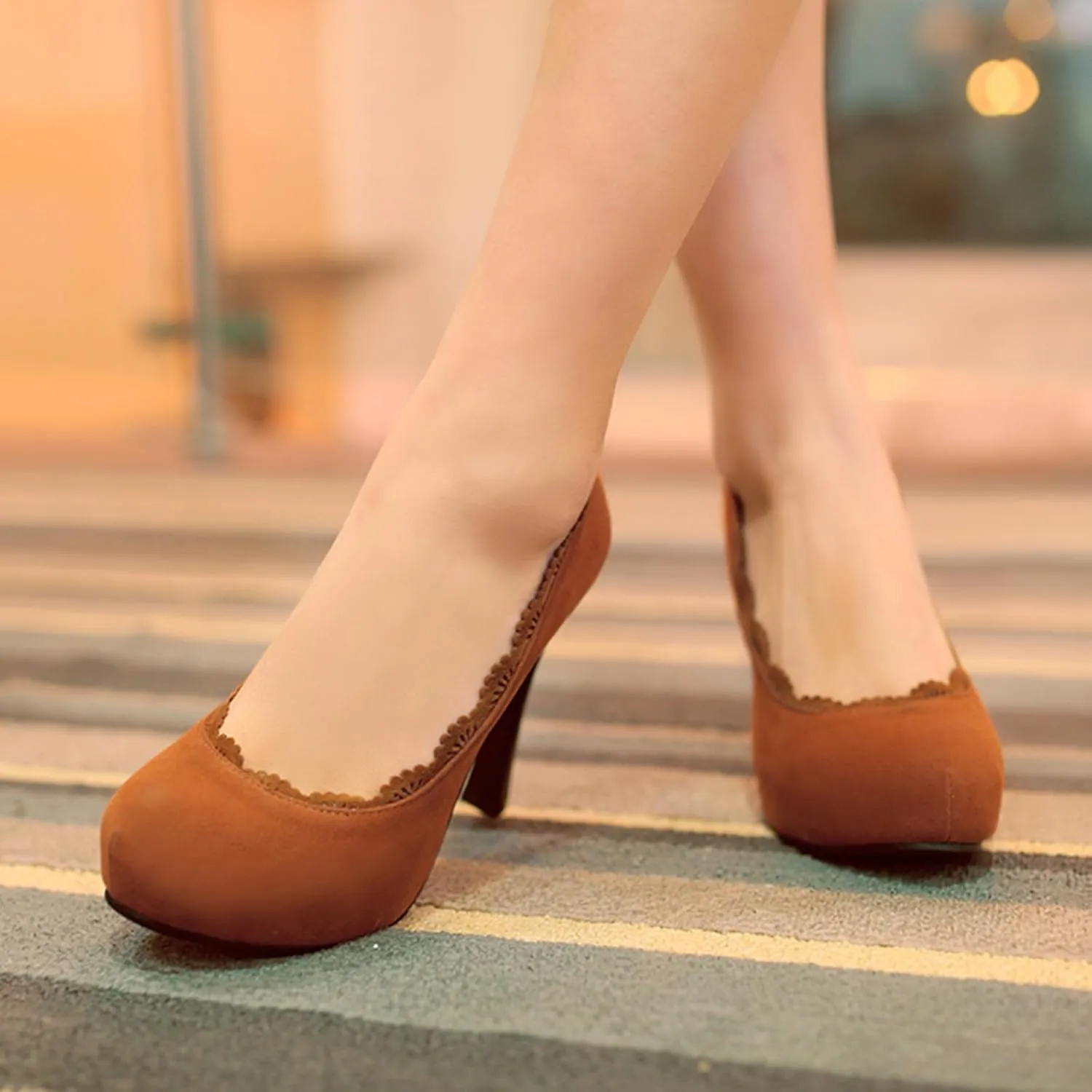 Gicoiz Platform Stiletto Heels Women Round Toe Suede Pumps