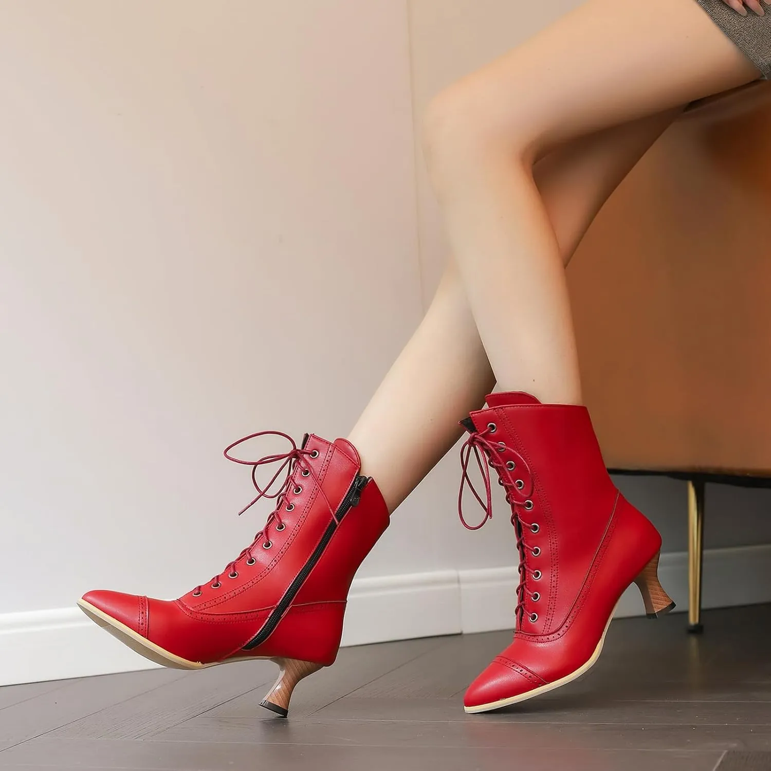 Gicoiz Women Pointed Toe Classic Kitten Heel Winter Booties