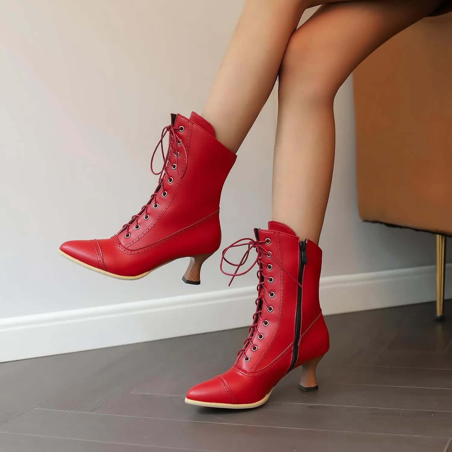 Gicoiz Women Pointed Toe Classic Kitten Heel Winter Booties