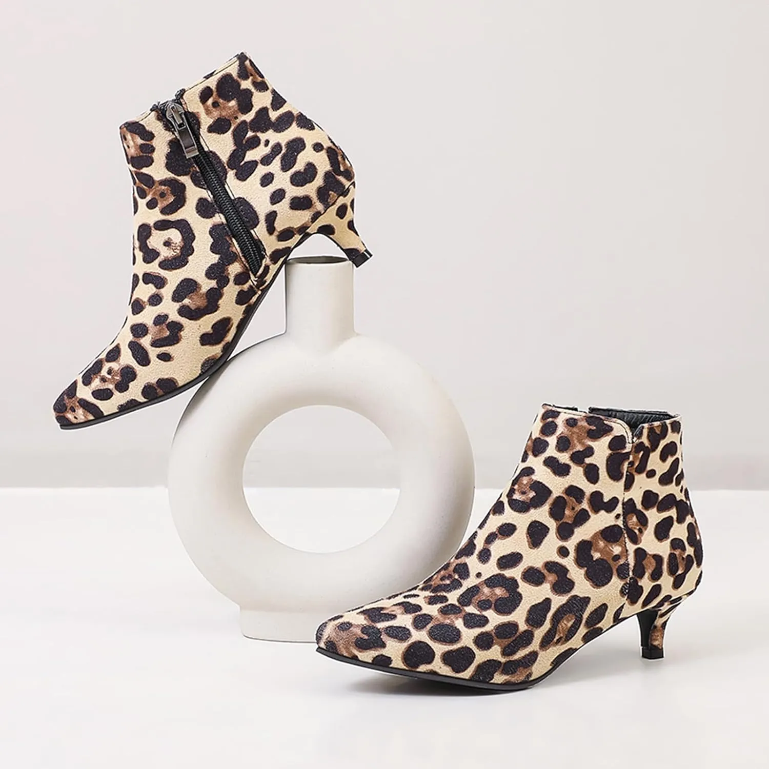 Gicoiz Women Pointed Toe Comfy Kitten Heel Ankle Boots