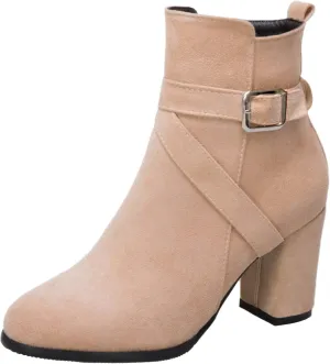 Gicoiz Women Round Toe Block High Heel Chelsea Ankle Boots Dress
