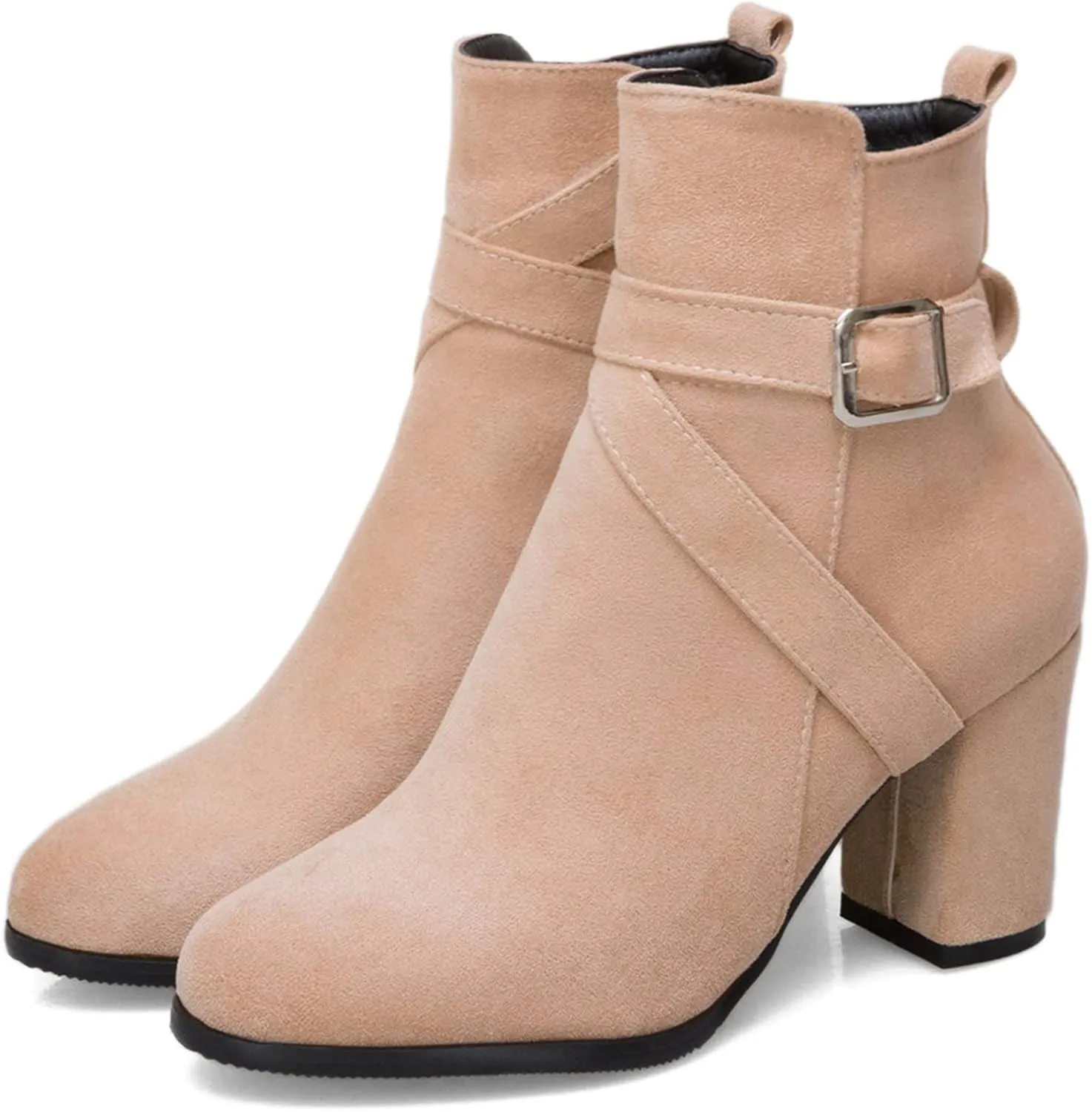 Gicoiz Women Round Toe Block High Heel Chelsea Ankle Boots Dress