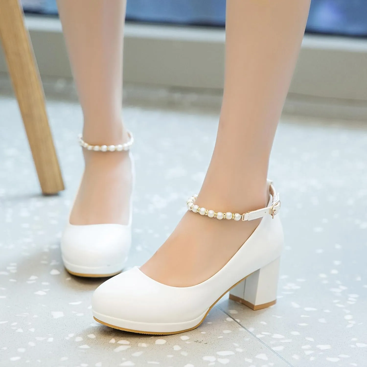 Gicoiz Women Round Toe Comfy Mary Jane Block Heel Pumps Bow