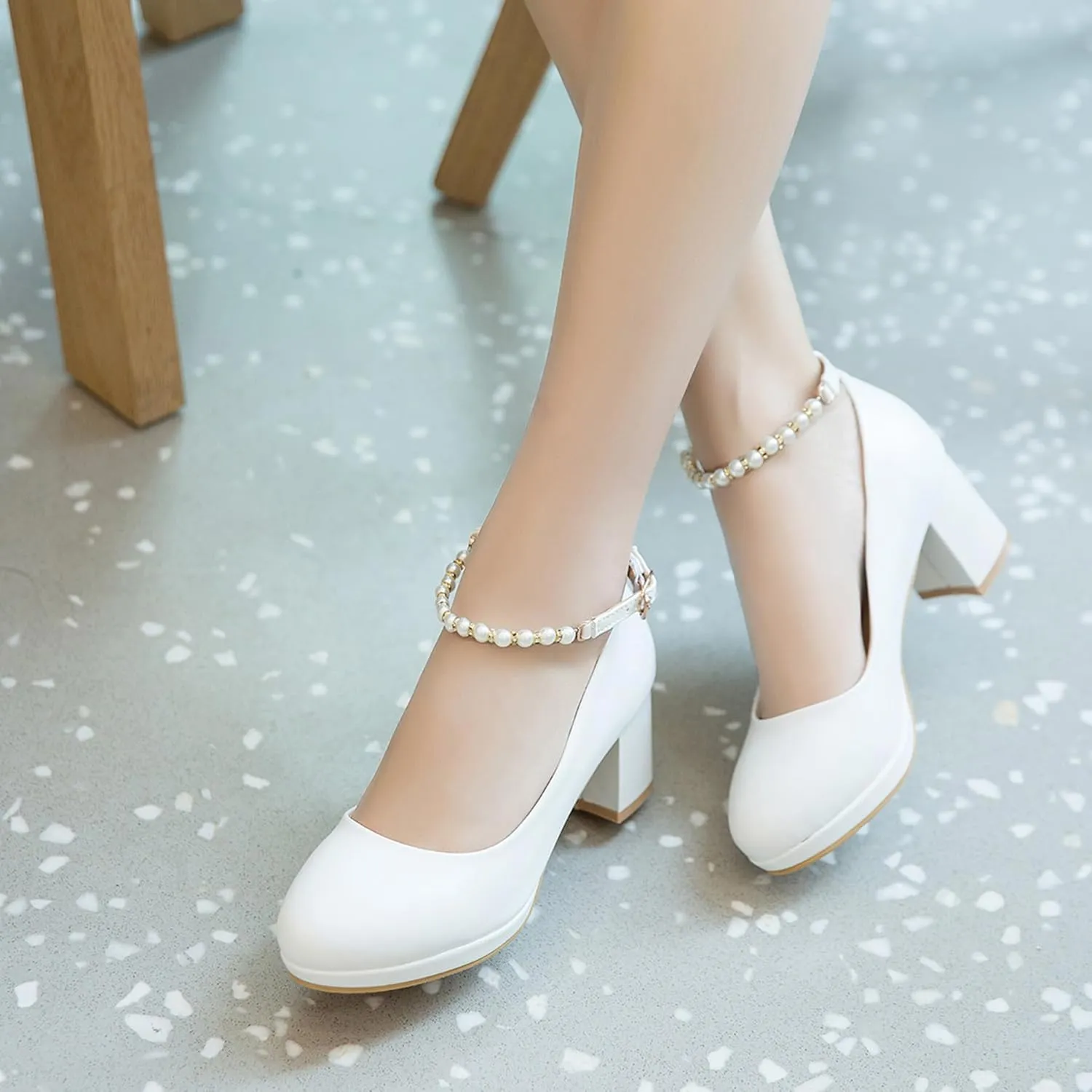 Gicoiz Women Round Toe Comfy Mary Jane Block Heel Pumps Bow