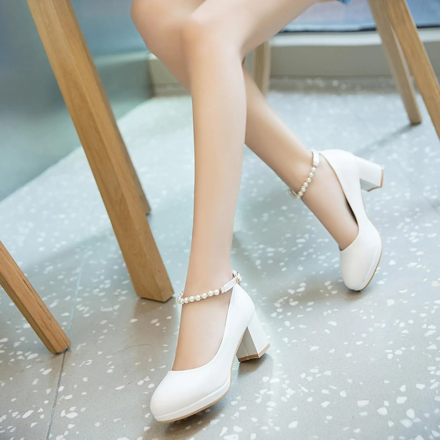 Gicoiz Women Round Toe Comfy Mary Jane Block Heel Pumps Bow