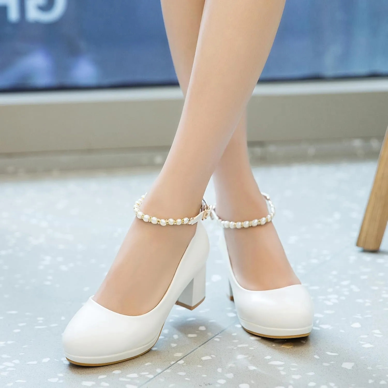 Gicoiz Women Round Toe Comfy Mary Jane Block Heel Pumps Bow