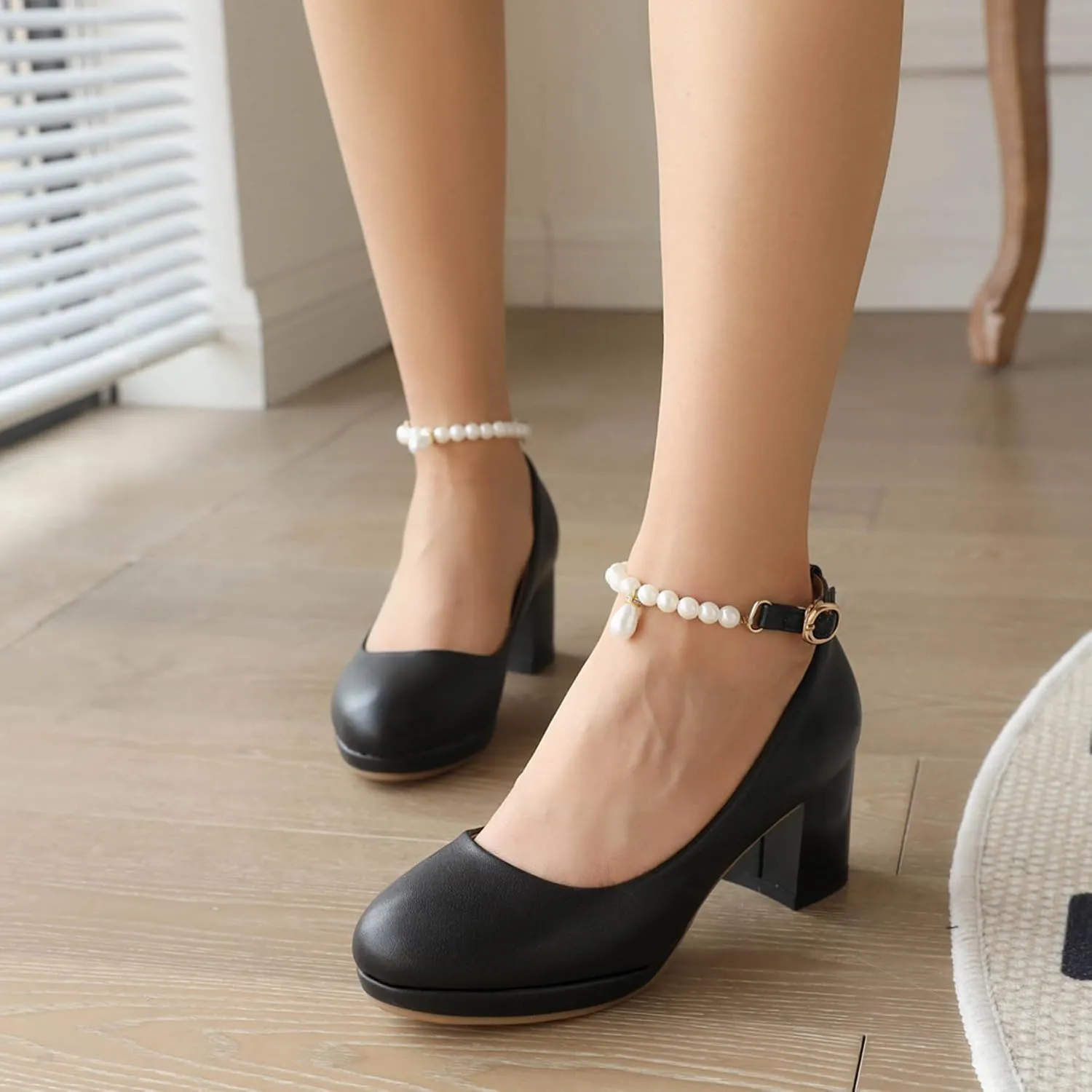 Gicoiz Women Round Toe Comfy Mary Jane Block Heel Pumps Bow