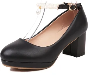 Gicoiz Women Round Toe Comfy Mary Jane Block Heel Pumps Bow