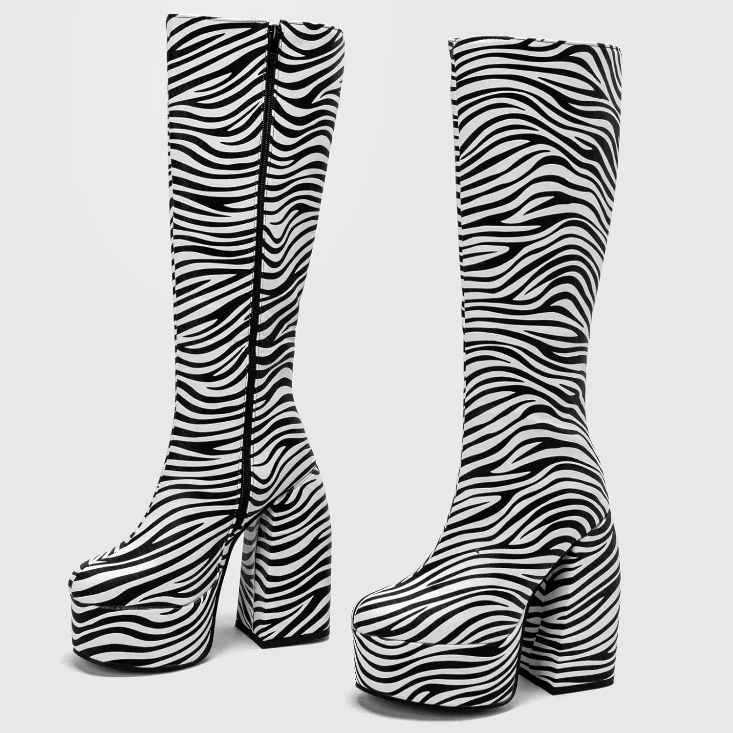 Gicoiz Women Round Toe Knee High Chunky Heel Riding Boots