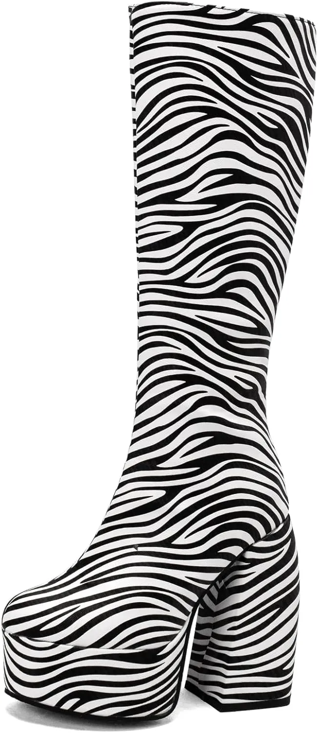 Gicoiz Women Round Toe Knee High Chunky Heel Riding Boots