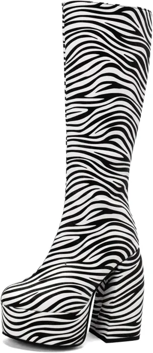 Gicoiz Women Round Toe Knee High Chunky Heel Riding Boots