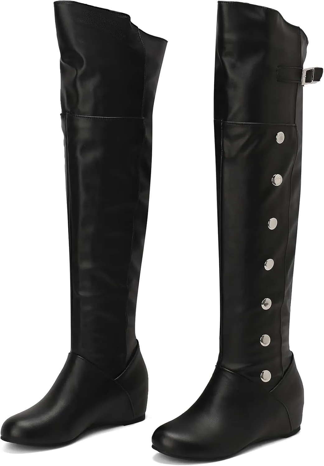 Gicoiz Womens Round Toe Winter Wedge Heel Over Knee Moccasin Boots